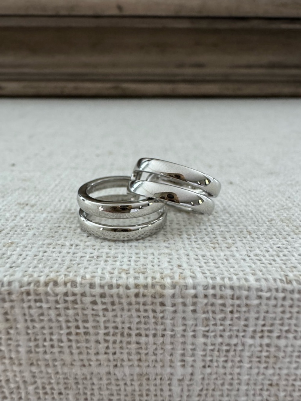 NEW Silver Huggie Earrings Smooth Double Strand NWOT